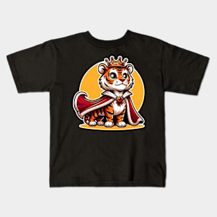 Majestic Tiger King: Regal and Proud Cartoon Design Kids T-Shirt